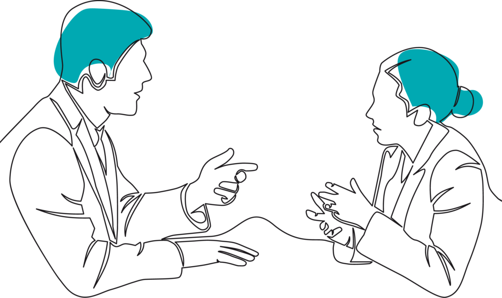 discussion 2 personnes en blouse