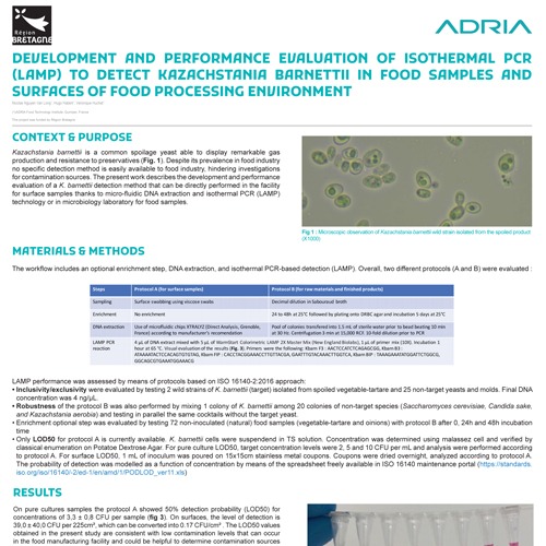carre development and performance evaluation of isothermal pcr (lamp) to detect kazachstania barnettii in food samples and surfaces of food processing environment