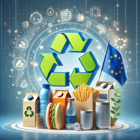 dall·e 2025 01 30 12.55.04 a modern and professional illustration representing the new eu regulation (eu) 2025 40 on packaging and packaging waste (ppwr). the image features a s