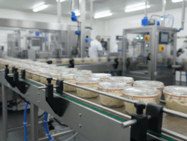 Chaine de production industrielle faisait des bocaux de tartinade