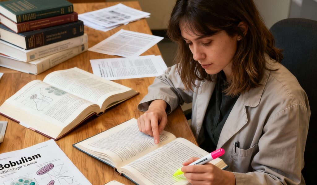 personne effectuant des etudes bibliographiques sur le botulisme