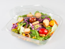 fresh vegetable takeaway salad on white background