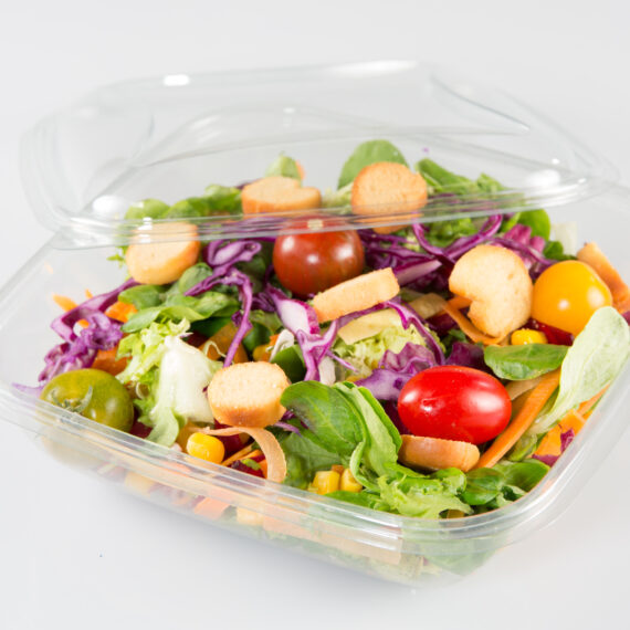 fresh vegetable takeaway salad on white background